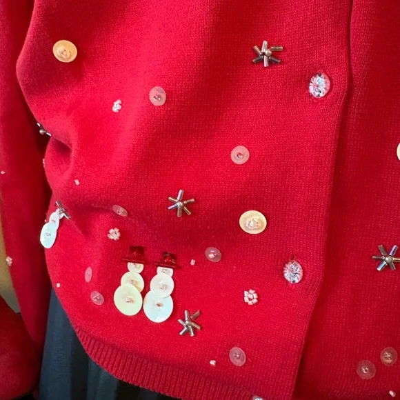 Susan Bristol Vibrant Red snowmen sweater, size L - Picture 5 of 11